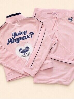 Juicy Couture "Juicy Anyone?" Pink Cotton Velour Zip Up Jacket & Pants Set - L